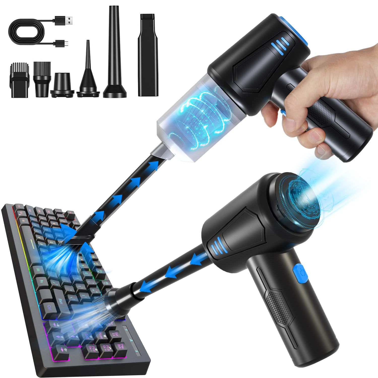 GowetoAir Duster - Computer Vacuum Cleaner - 3-in-1-5800Pa Powerful - Cordless Canned Air