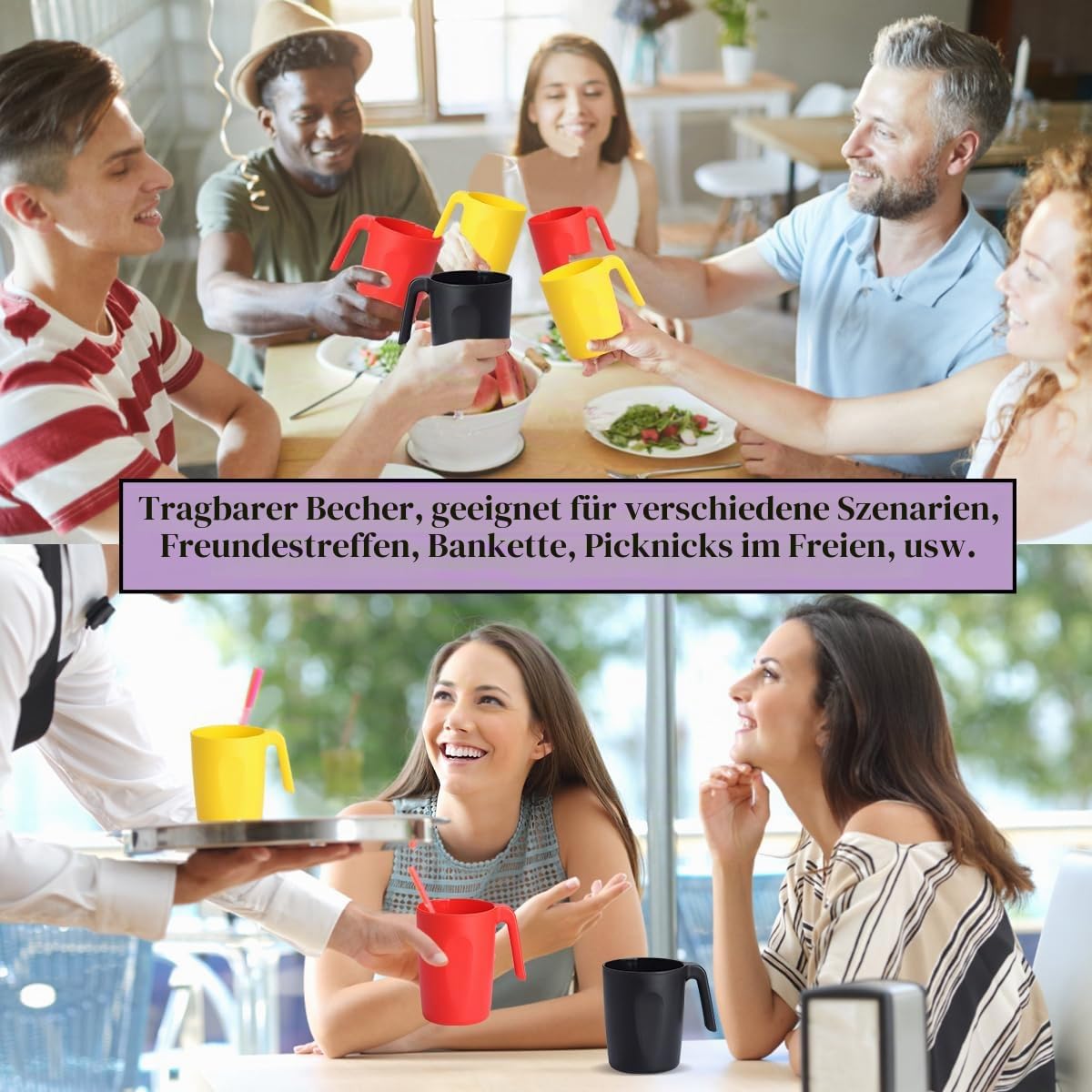 Kyraton Kunststoffbecher Set 12 teilig, unzerbrechliche und wiederverwendbare leichte Reisekaffeetassen, Espressotassen, leicht zu tragen und zu reinigen, mikrowellengeeignet, spülmaschinenfest