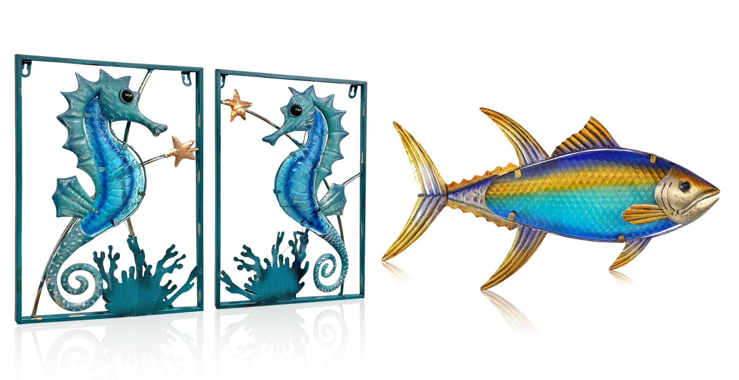 LIFFYMetal Fish Wall Decor Fish Metal Wall Art Hanging Metal Outdoor Wall Art for Outdoor Ocean Beach Sea Pool Decor