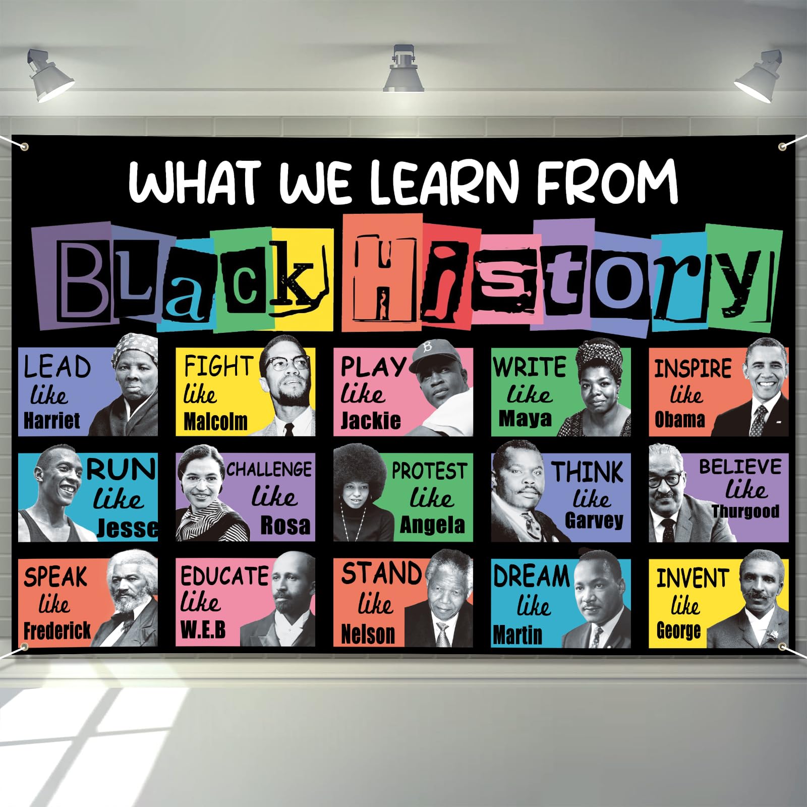 Arosche Black History Month Banner 72" x 48" Decorations African American History Month Famous People Inspirational Words Banner for Classroom, Party Supplies, Photography Background, Home Decor