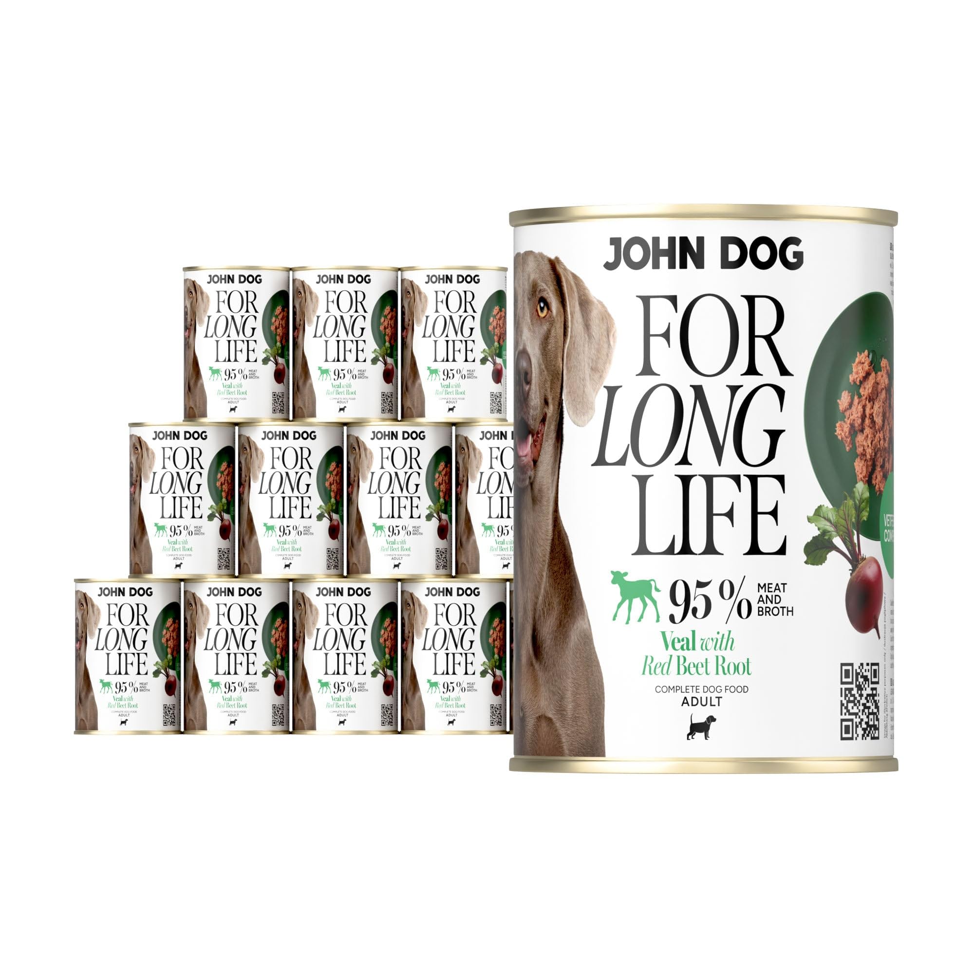 KARMA MOKRA John Dog FOR LONG LIFE DOROSŁY CIELĘCINA Z KORZENIEM BURAKA CZERWONEGO 400g*12