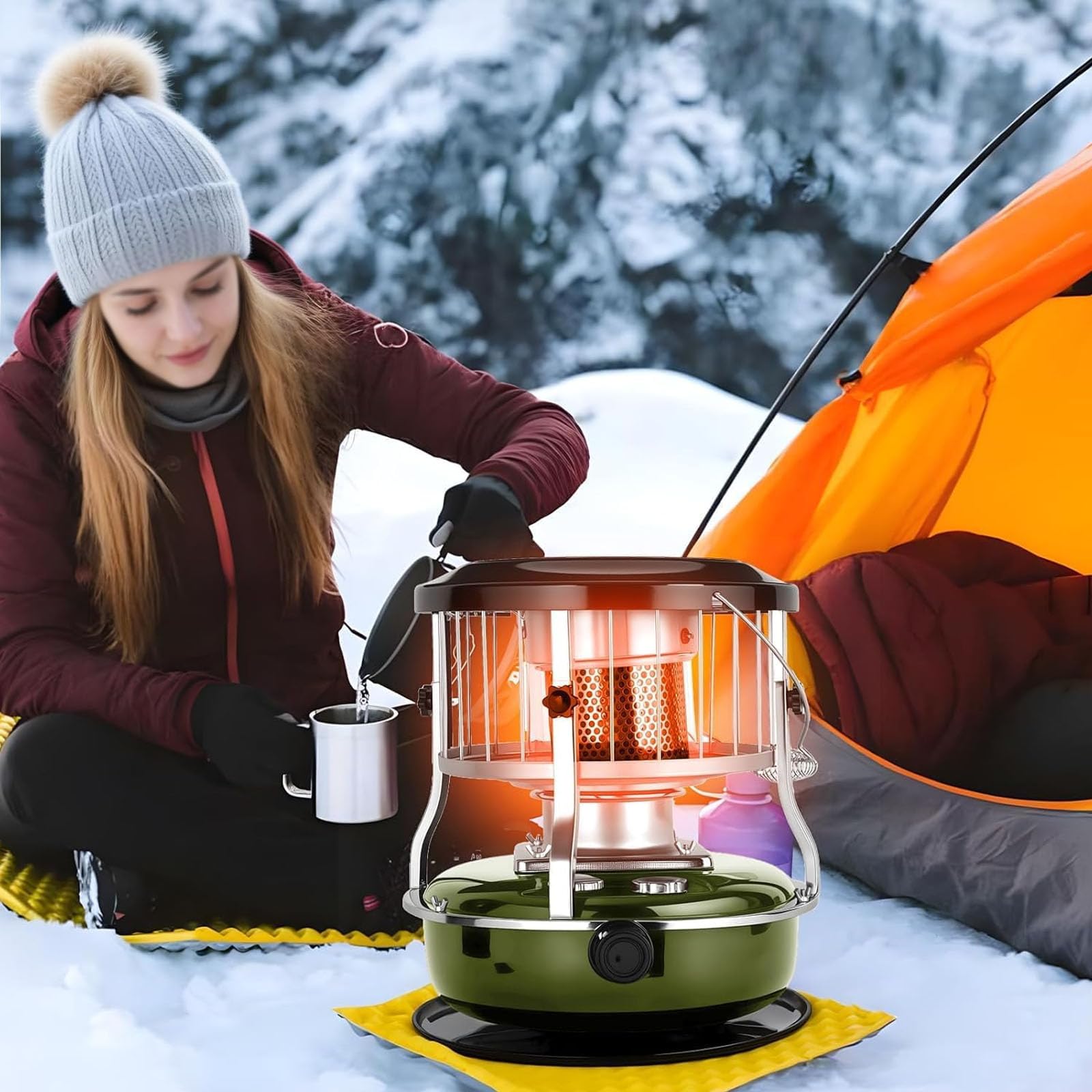 Calentador De Parafina De 2600 W, Estufa De Queroseno Para Exteriores Con Altura Ajustable, Calentador De Aceite Giratorio De 360° Para Camping, Para Emergencias, Camping Y Garaje.,Black