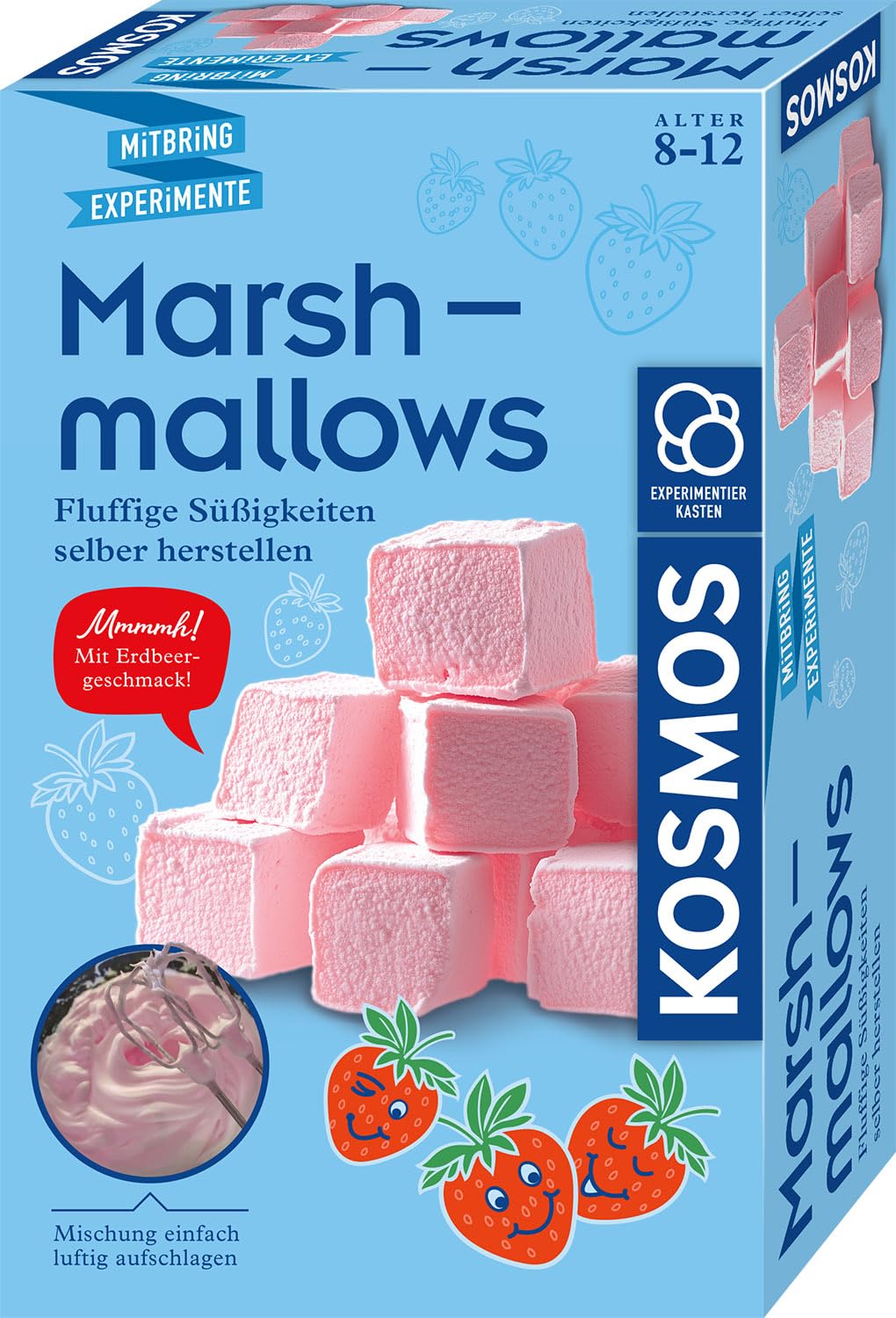 Kosmos 658304 Marshmallows selber Machen, Ostergeschenk, fluffige Süßigkeiten selbst herstellen, Mischung mit Erdbeergeschmack, vergan, Mitbringexperiment für Kinder ab 8 Jahre