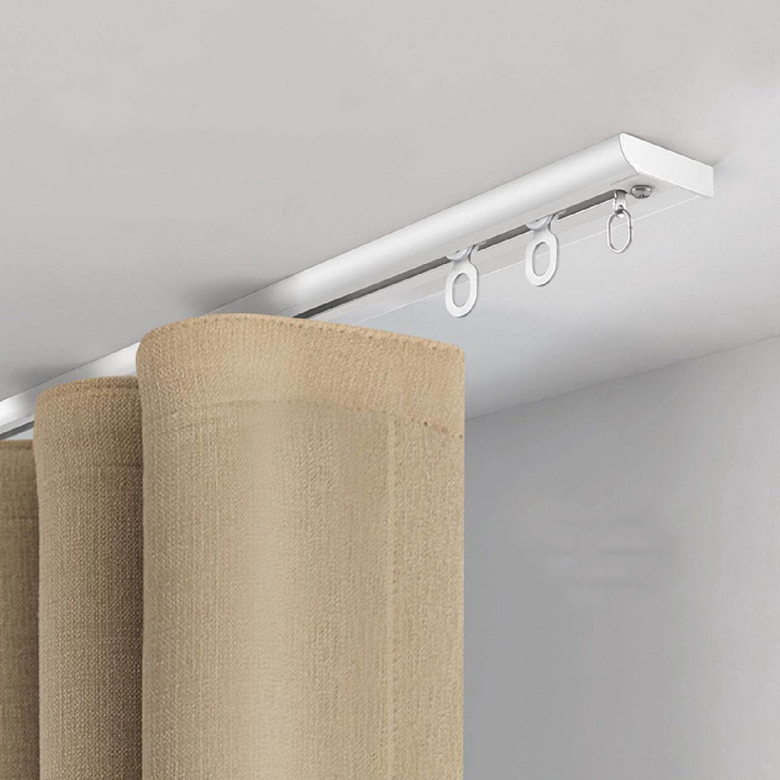 Aluminum Curtain Track Ceiling Mount 2 4 5 7 10 12 13 17ft Long Sliding Curtain Rail System with Rollers Silent Curtain Glider Track for Blackout Curtains Room Divider(White,3.9m(12.8ft))