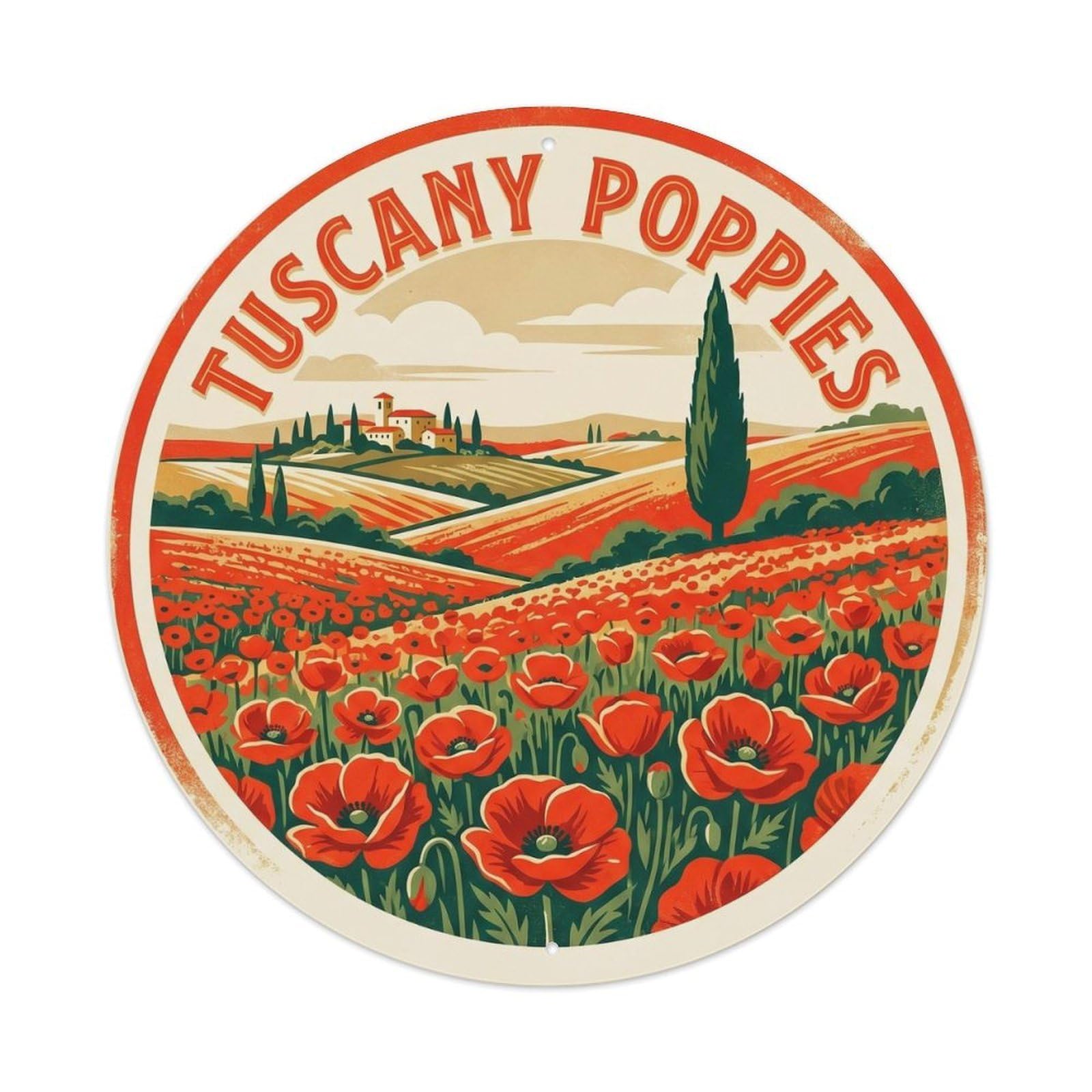Classic Tuscany Italy Poppies Landmark Travel Metal Tin Sign