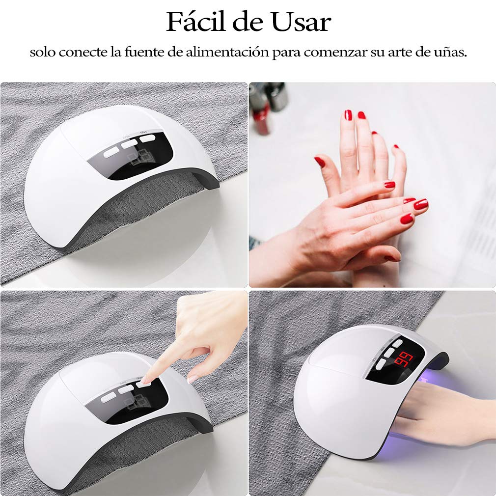 Lámpara Secador de Uñas 54 W, Profesional USB Lámpara LED UV Uñas para Esmalte de Uñas de Gel, con Temporizador de 30s 60s 99s y Sensor de Infrarrojos y Pantalla LED, para Manicura/Pedicure Nail Art……