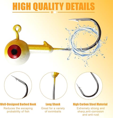 Miniatura 4 de MAFIMOEA 10-20pcs Unpainted Round Head Jig Fishing Hooks Underspin Jig Heads 18OZ 316OZ 14OZ Walleye Jigs for Bass Trout Crappie Fishing Jig