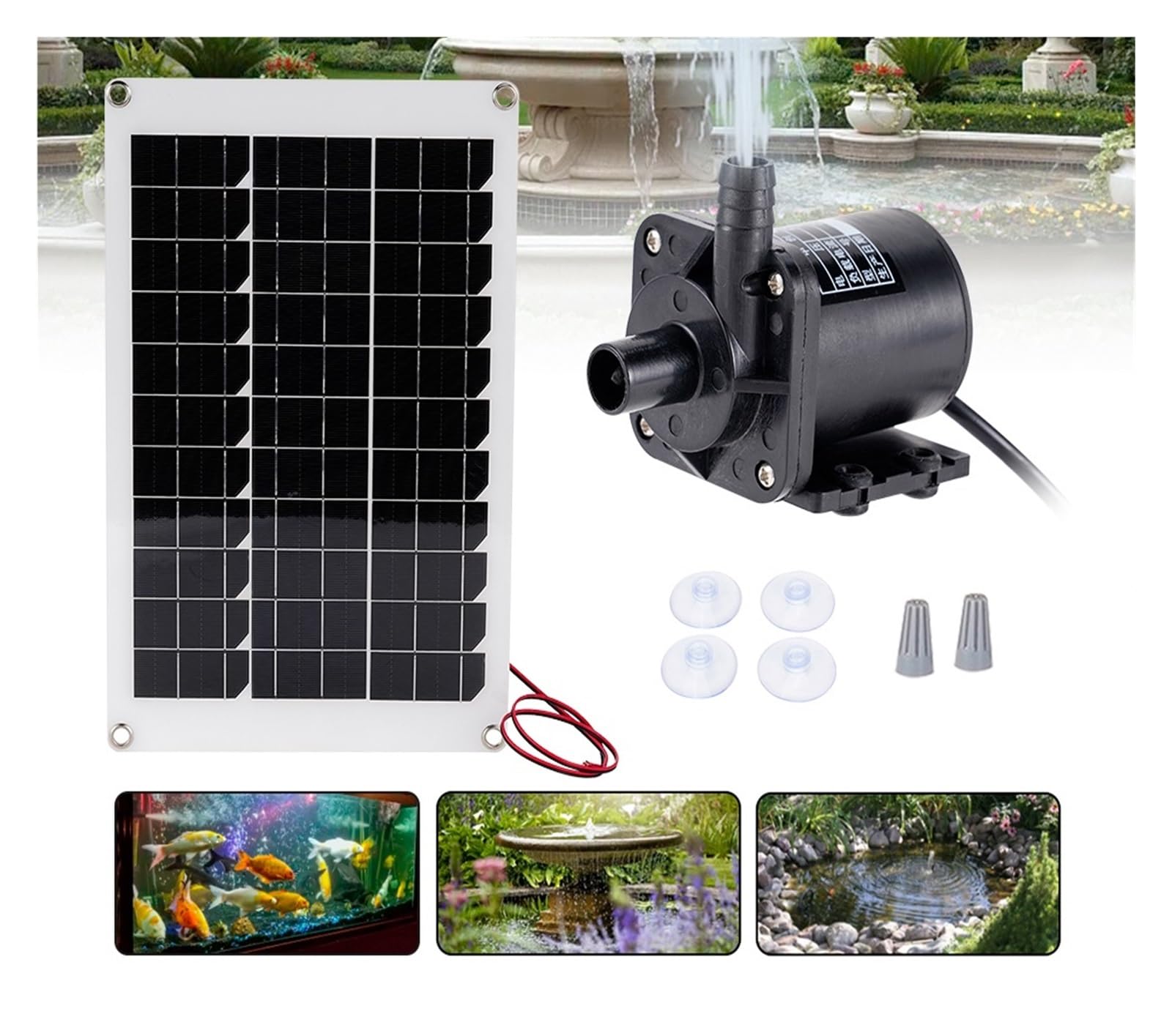 Fontana Solare da Giardino Esterno, Pompa ad acqua solare senza spazzole DC 12V Pompa sommersa Pannello solare Elettromagnetico Anfibio Giardino Acquario Pompa acquario(Solar Panel and Pump)