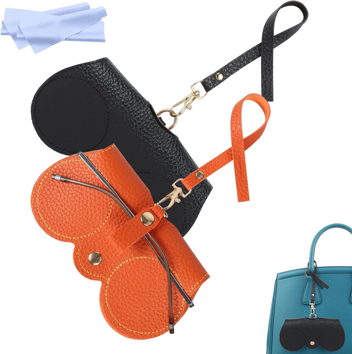 Soft Leather Sunglasses Bag, Portable Leather Glasses Case Holder Sunglasses Pouch, glasses Organizer Bag with Strap