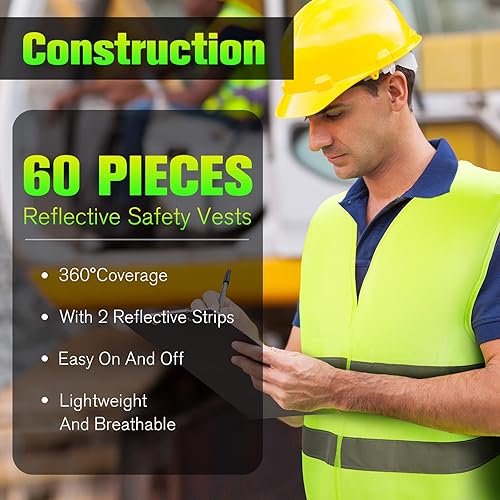 Miniatura 7 de Mepase Paquete de 60 chalecos de seguridad reflectantes, chaleco de seguridad de malla de alta visibilidad, chaleco de trabajo a granel con tira