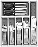 Vista 7 de Juego de cubiertos negros de 49 piezas con organizador, juego de cubiertos de acero inoxidable resistente para 8, juego de utensilios de cuchillería