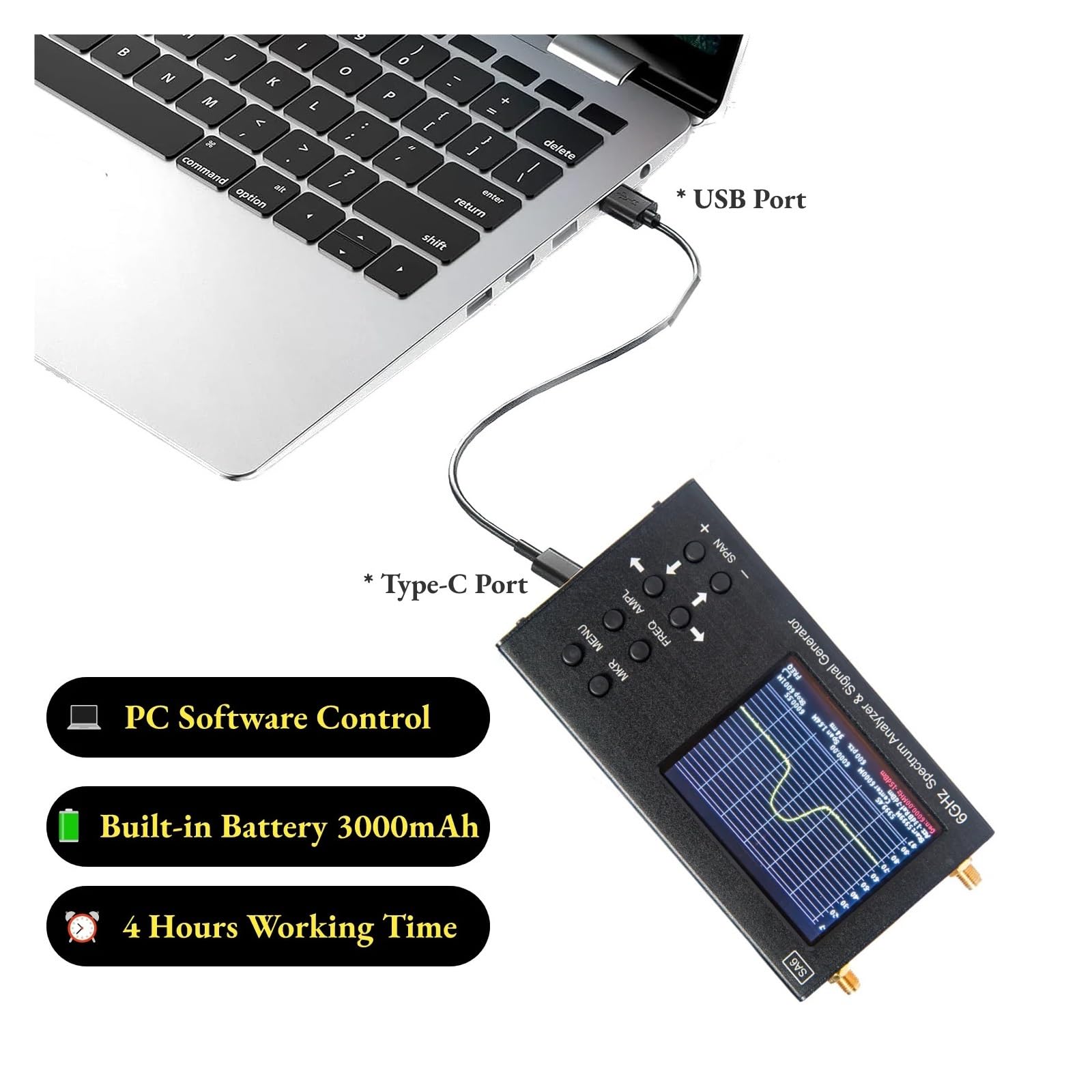Przenośny analizator widma SA6 i generator sygnału 6 GHz, ekran dotykowy 3,2 cala, wbudowana bateria, wejście 35~6200 MHz, sterowanie z komputera dla Ham Radia(SA6-Upgrade Version)