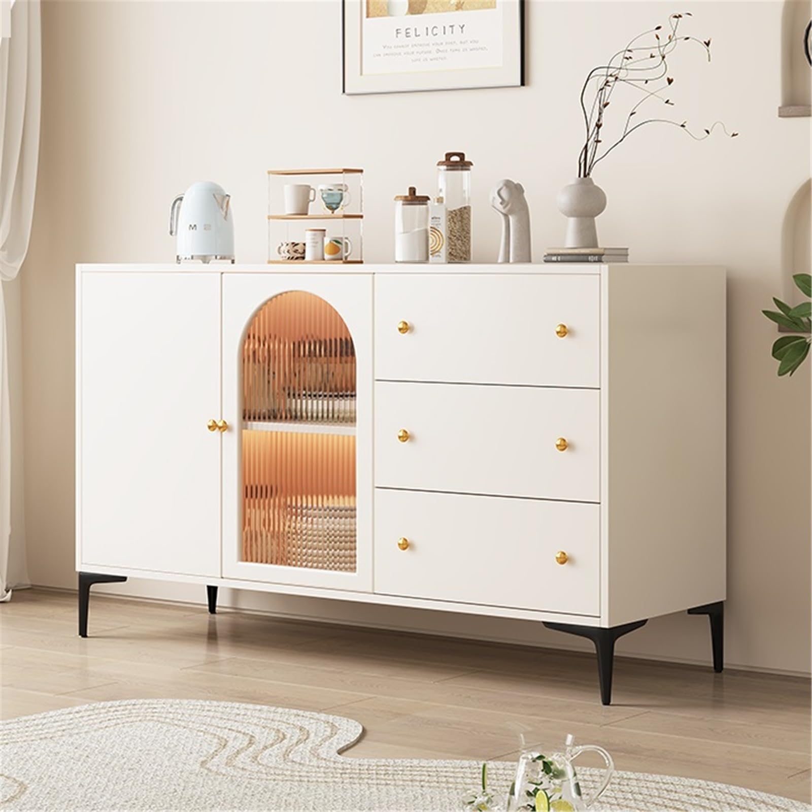 Mobile da buffet Glass Door Wooden Sideboard Simple Three Drawer Ingresso(Grande)
