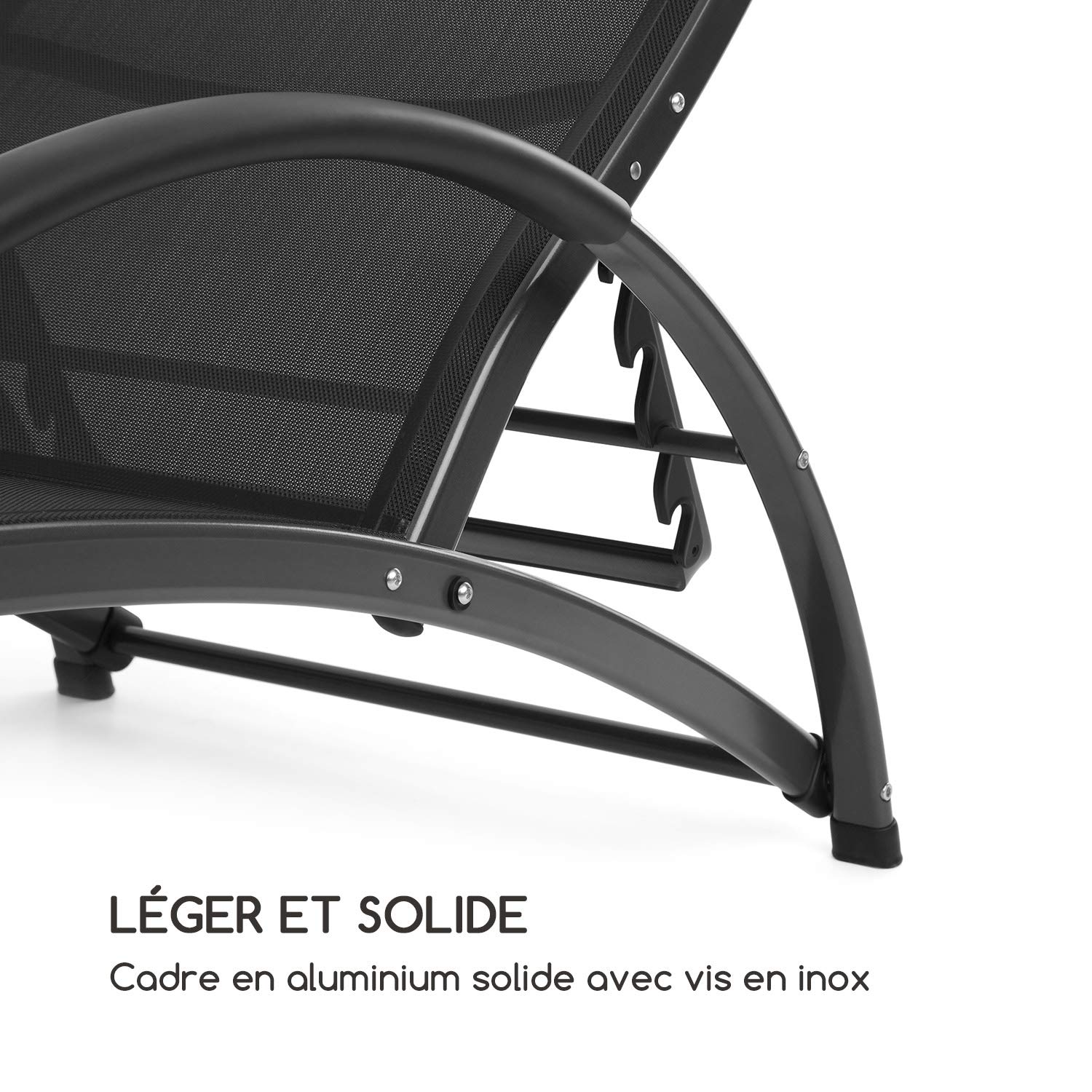 blumfeldt Beverlywood - Chaise Longue, Fauteuil à Bascule, Facile à Nettoyer, Cadre en Aluminium, Design Ergonomique, Comfort Mesh Respirant, 4 Positions, Noir