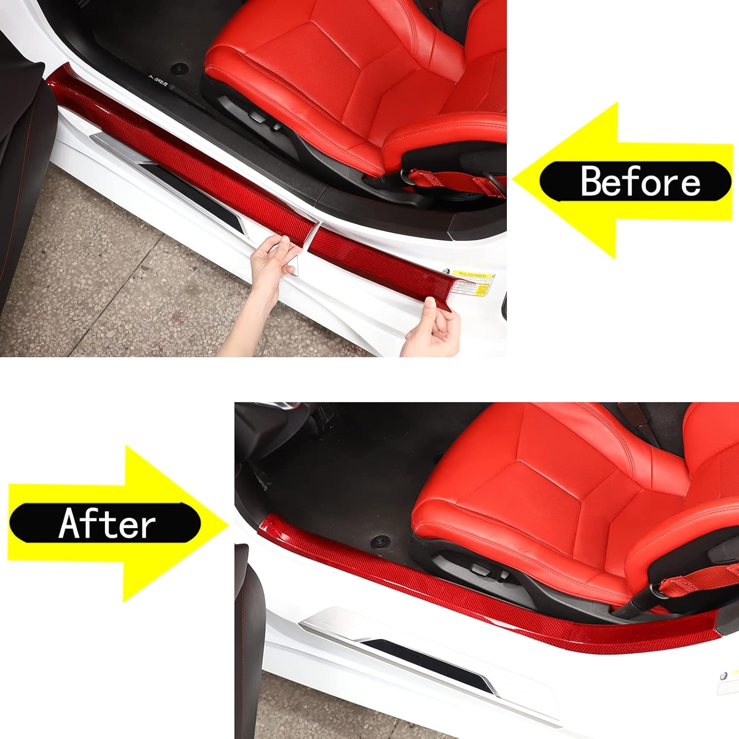 Real Carbon Fiber Car Door Sill Guard Compatible with Chevrolet Corvette C8 2020-2024, Door Entry Guards Threshold Strip Trim Accessories, 4PCS (Red)