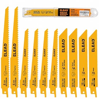10-Piece Bi-Metal Reciprocating Saw Blade Set, Premium 6 & 8 Inch Wood & Metal Cutting Saw Blades with Storage Box