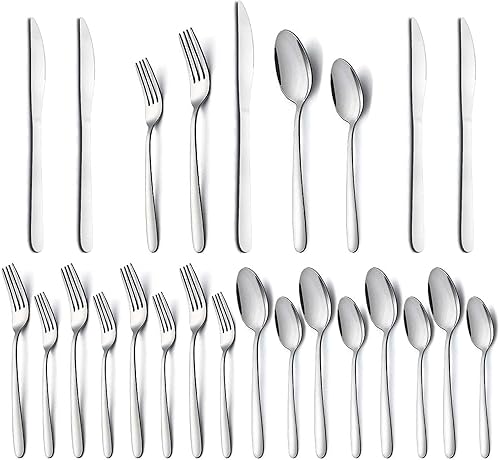 Juego de cubiertos de acero inoxidable de 45 piezas para 8 personas con utensilios para servir, juegos de cubiertos pulidos de alta calidad,