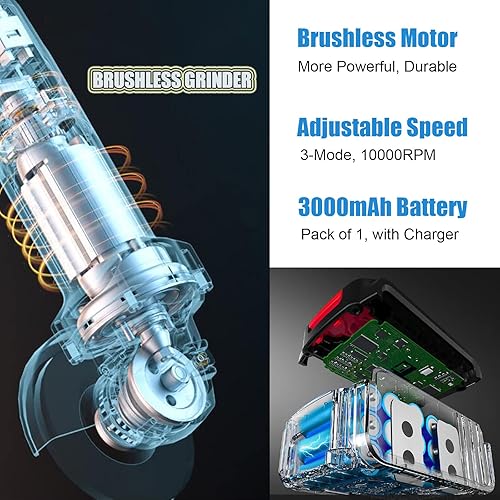 Miniatura 3 de Amoladora angular inalámbrica de 45 pulgadas 10000 RPM con batería de 3000 mAh rueda de molienda ruedas de corte mango lateral gafas bolsa de