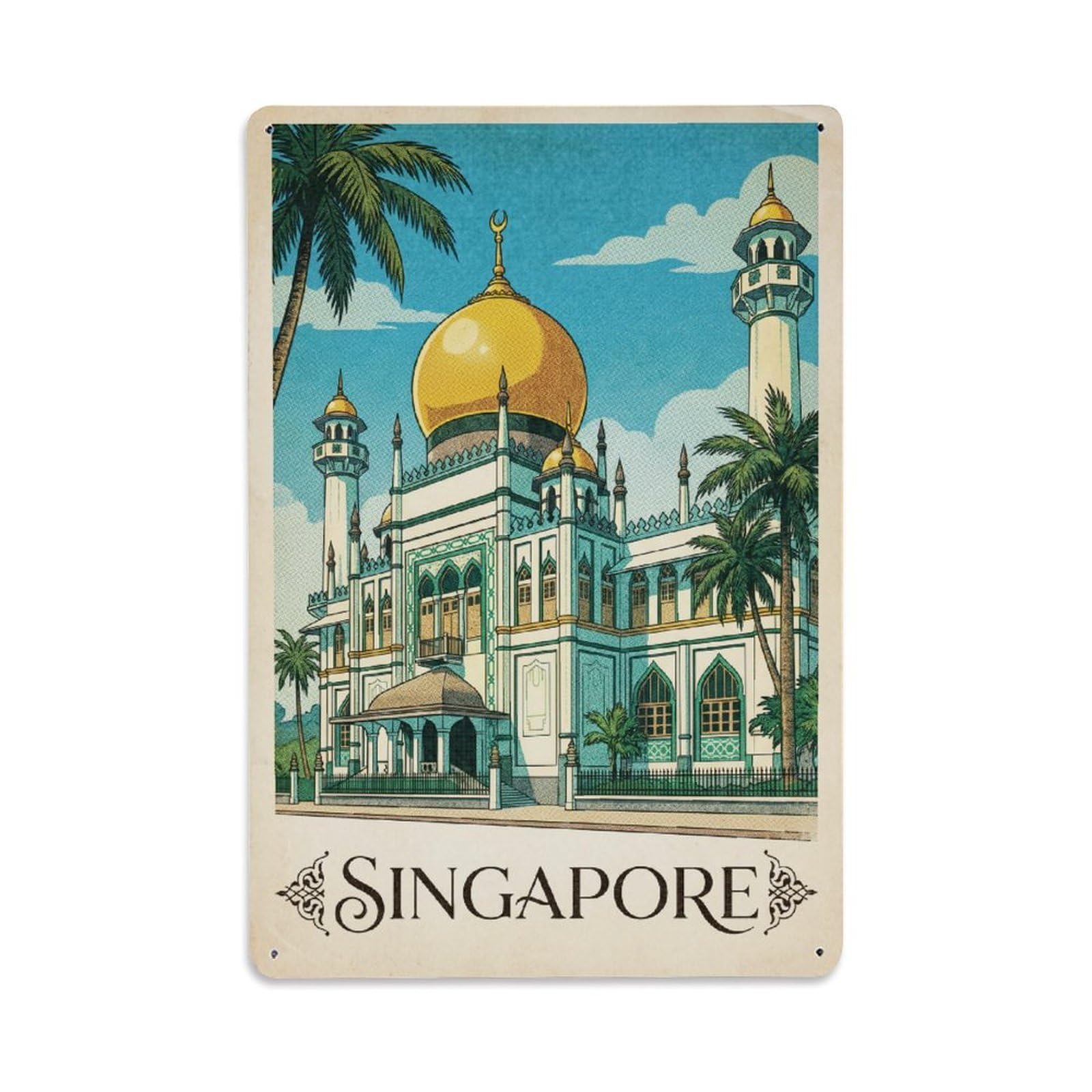 Huiyhb 8X12inch(20X30cm) Vintage Travel Singapore Mosque Metal Tin Sign