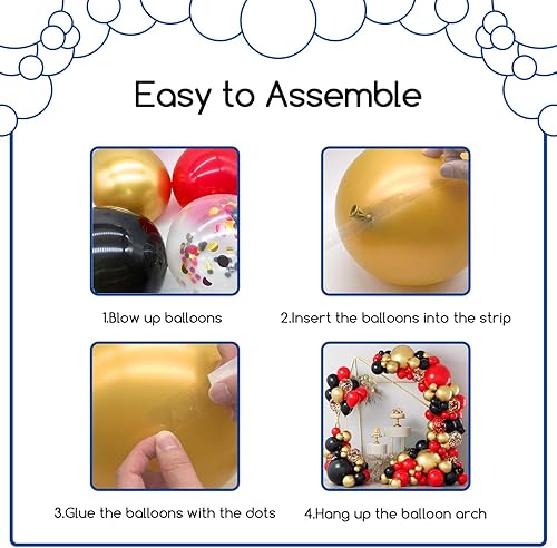 Miniatura 3 de COKAOBE Kit de Guirnalda de Globos Rojos, Negros y Dorados, 124 piezas Kit de Arco de Globos de Confeti Metálico Rojo Negro Dorado para Bodas,