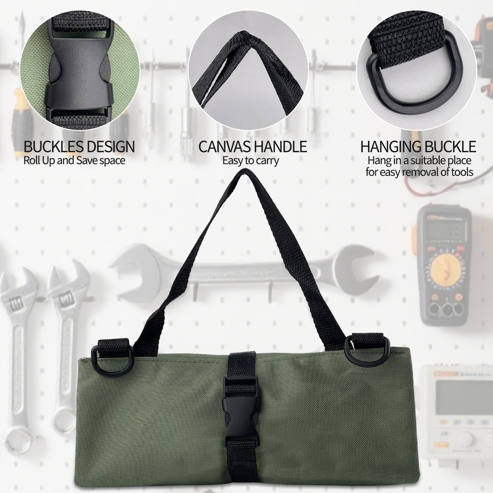 Borsa per Attrezzi Arrotolabile Utensili Multi Access, Tasche Attrezzi con Tracolla Regolabile con 5 Tasche con Cerniera, Ldeale per Ldraulici, Commercianti ed Elettricisti