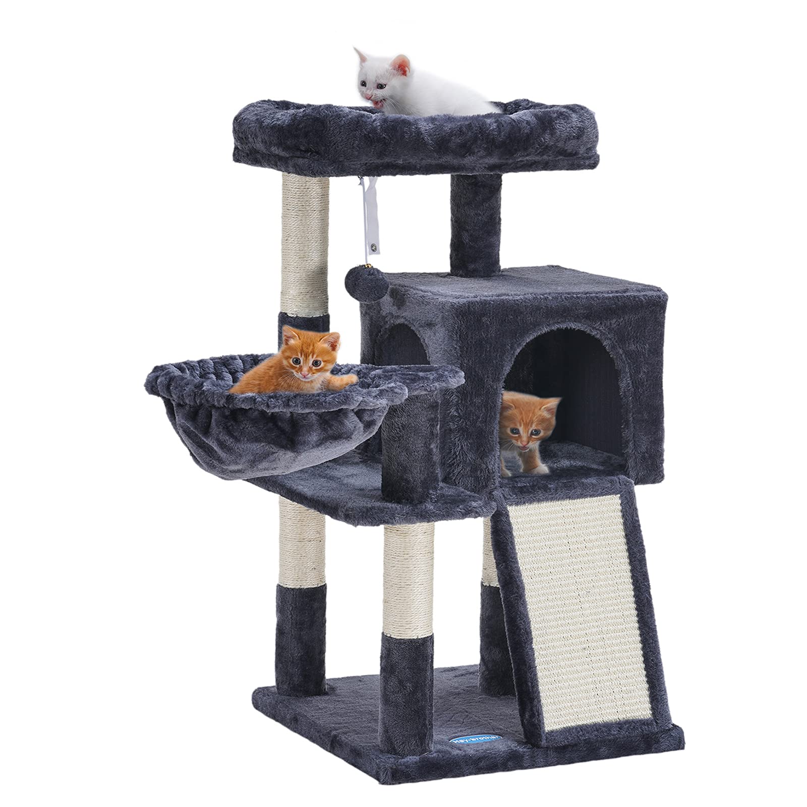 Hey-brother Cat Tree with Sisal Scratching Posts, Cat Tower with Scratching Board,Multi-Level Cat Condo with Basket - Smoky Grey
