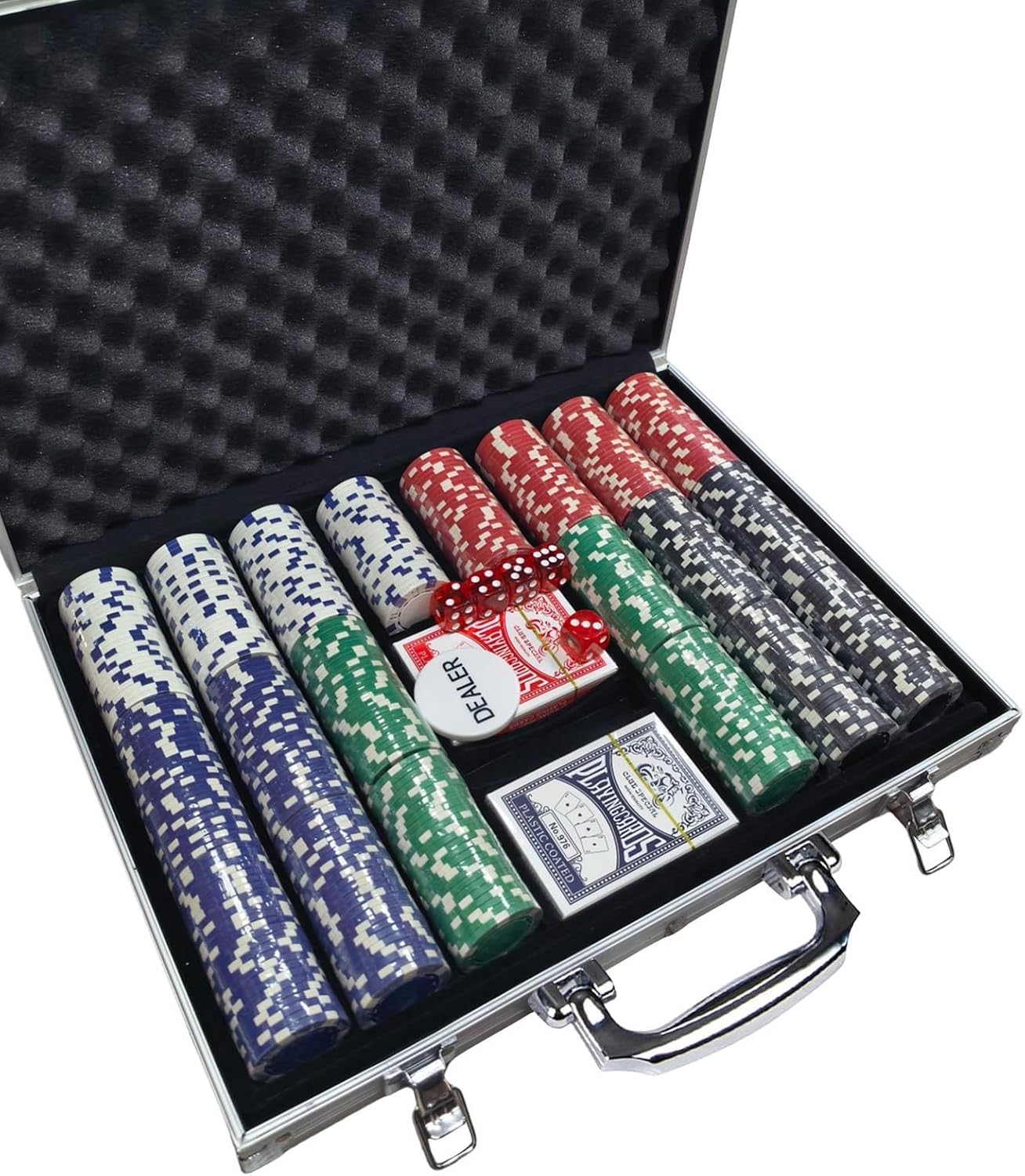 500 Pcs Poker Chip Set 40mm Casino Weight Iron Core Texas Holdem Blackjack | 8-10 player set in aluminum case, 5 color chips, 2 decks, 5 dice & dealer button. Perfect for home games, travel