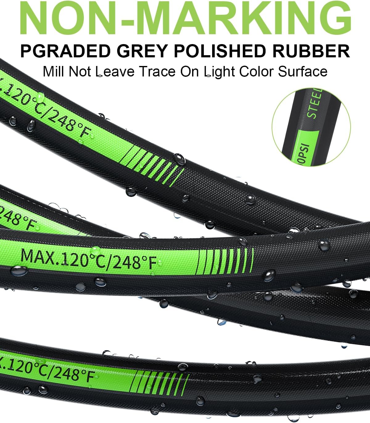 4800PSI Pressure Washer Hose 25FT with 3/8" Swivel Quick Connect for Cold/Hot Water Max 248°F, Kink Resistant Steel Wire Braided, Wear Resistant Power Washer Hose with 2 M22 14mm Adapter, Black