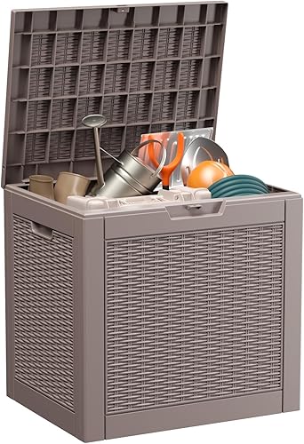 Miniatura 15 de EasyUp Caja de almacenamiento para exteriores de 85 galones, caja de cubierta de resina impermeable resistente a los rayos UV, estabilidad reforzada