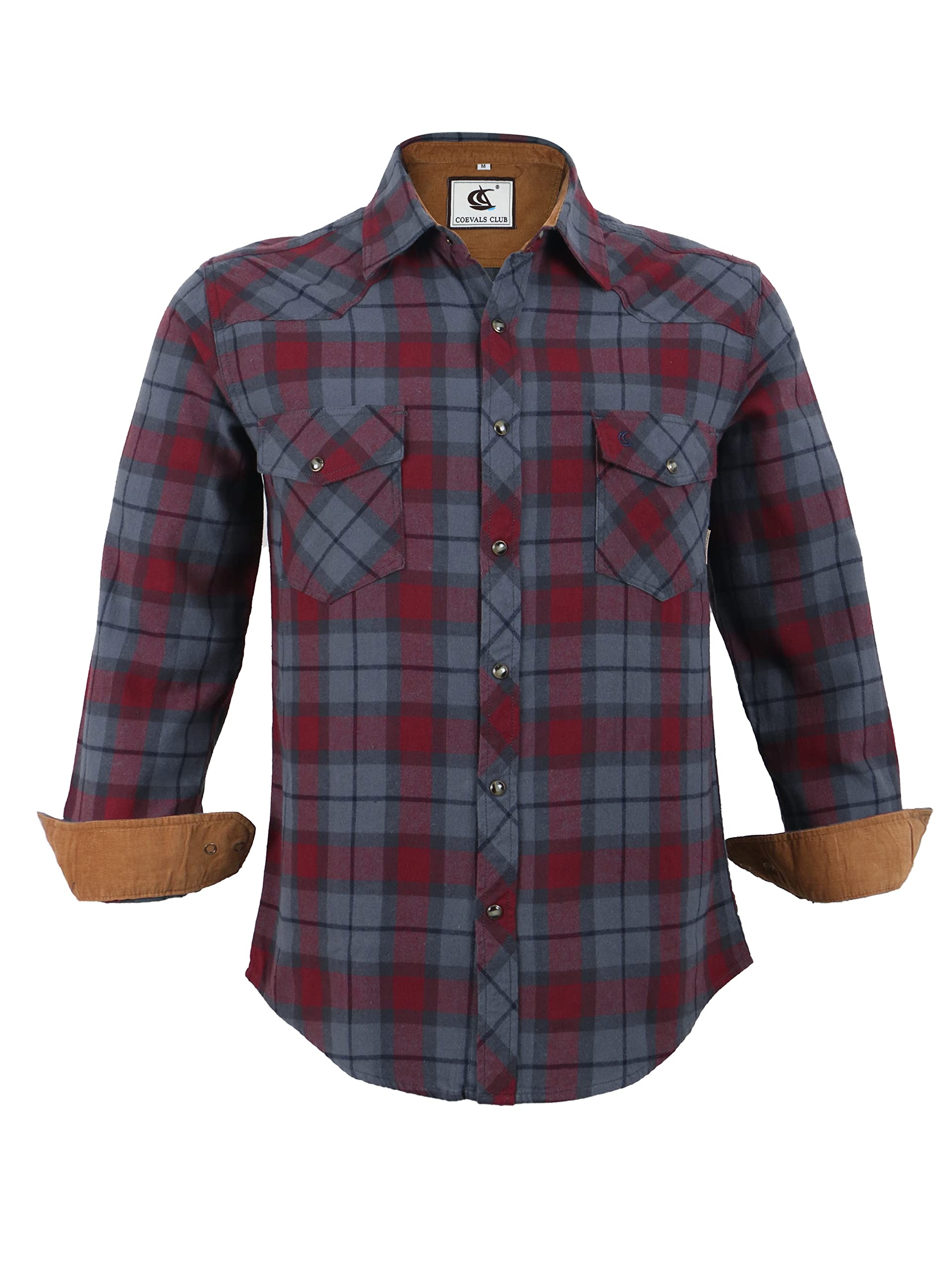 COEVALS CLUB Chemise de travail décontractée en flanelle pour homme, Merlot/gris #8, Taille 3XL