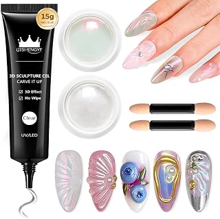 Clear 3D Nail Gel BISHENGYF: Super Shiny Pink White Clear Chrome Nail Powder 15g No Wipe 3D Sculpting Gel for Nail Art Non-Sticky Hand Hard Gel with Chrome Powder for Nails Art Home DIY