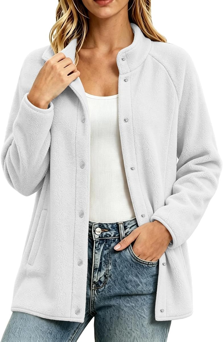 Chaqueta de lana con cuello levantado para mujer Abrigo de manga larga con botones a presión