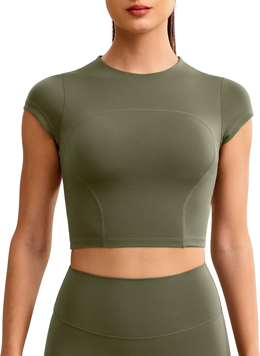 Workout Crop Tops for Women Yoga Short Sleeve Mild Support Slim Fit Cropped Athleti...