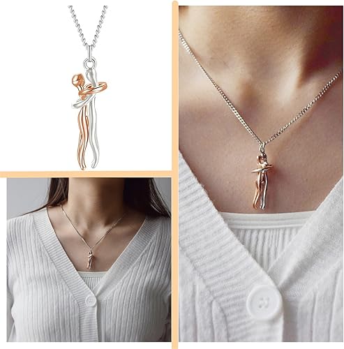 Vista 2 de Collar de abrazo, collar de parejas para él y ella, collar con colgante de joyería de cuento de dos amantes, collar de abrazo afectuoso para mujeres