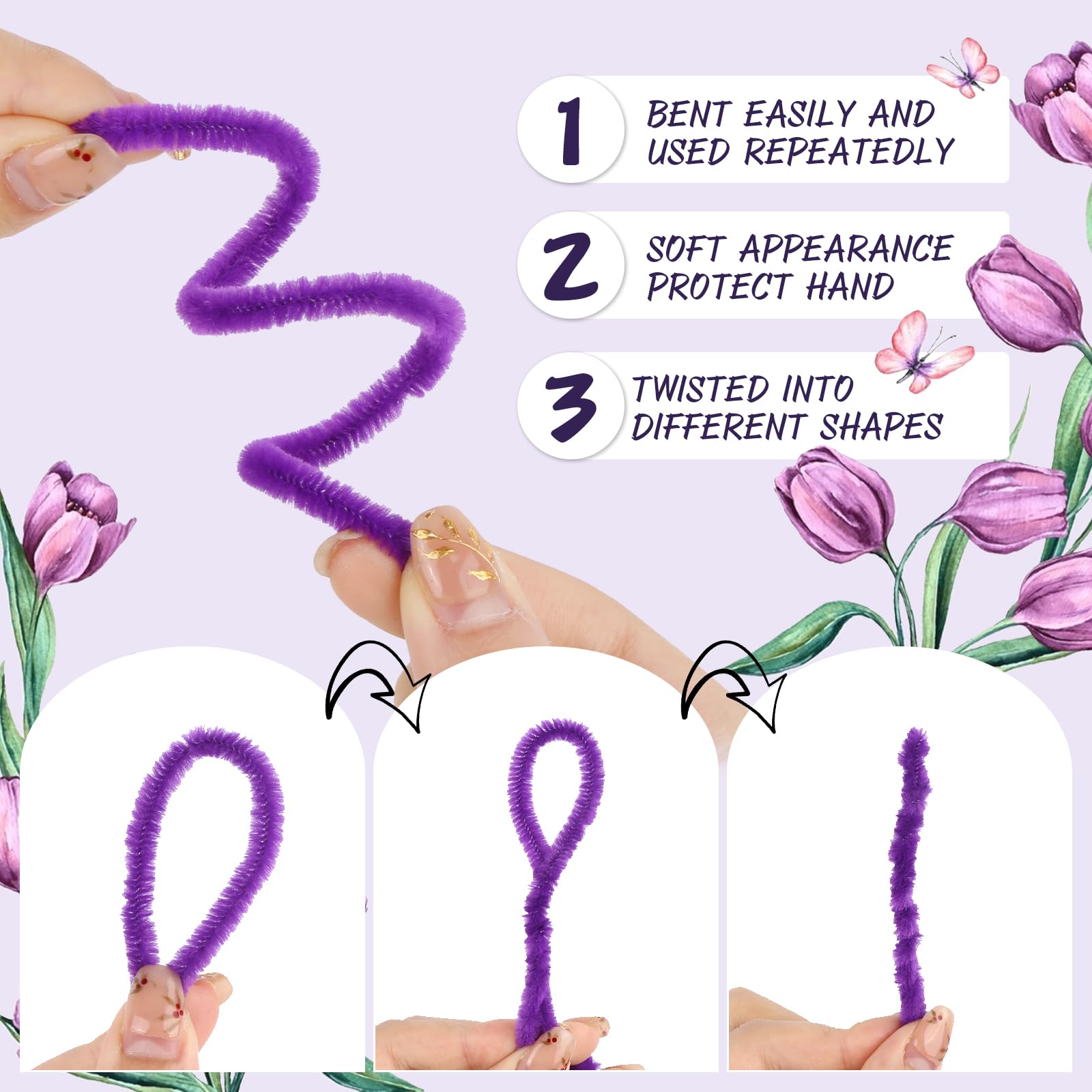 Pfeifenreiniger Blumen Set - 500 Stück DIY Bastelset Mit LED-Lichtleiste & Zubehör