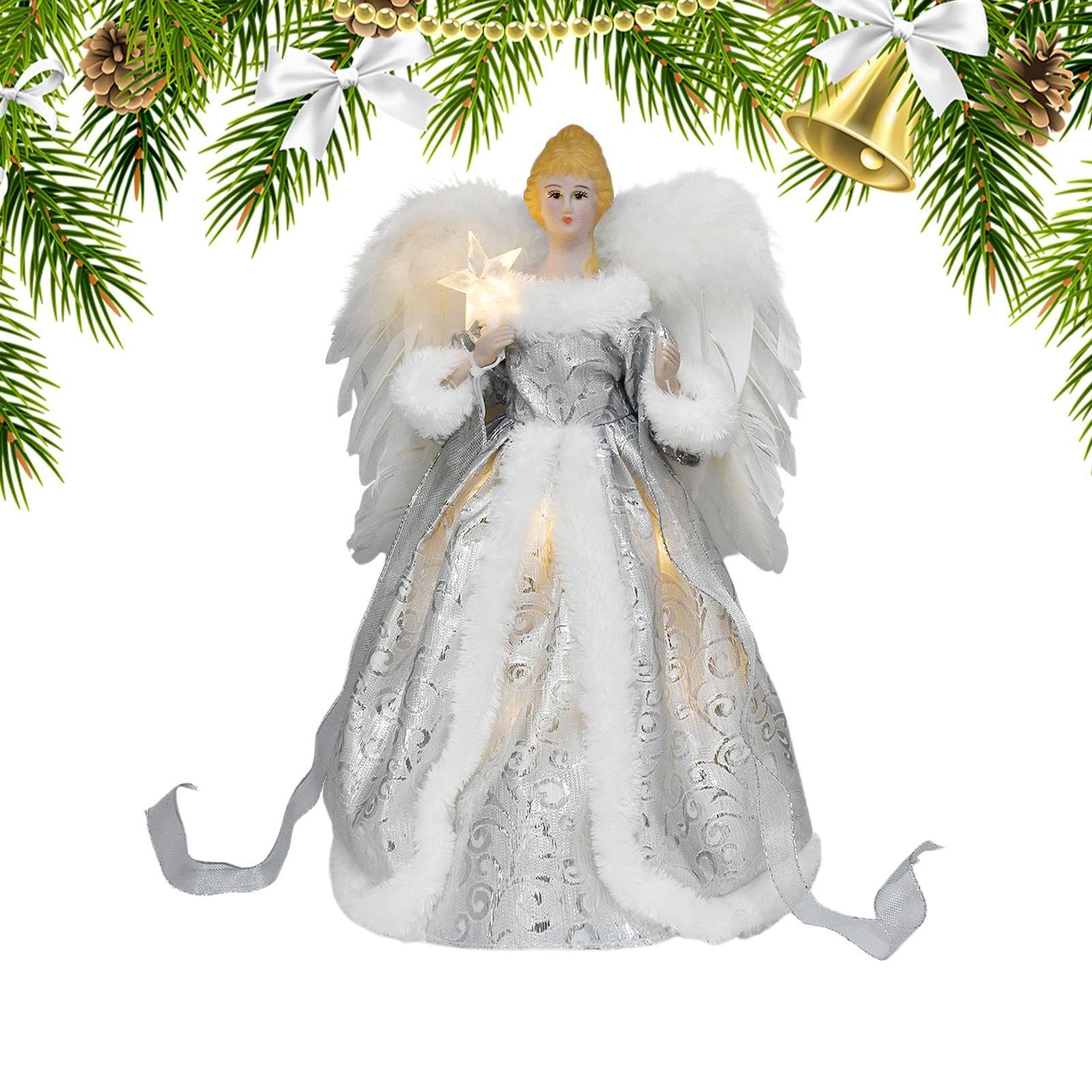 Ángel de copa para árbol de Navidad LED de 12 pulgadas y diseño clásico