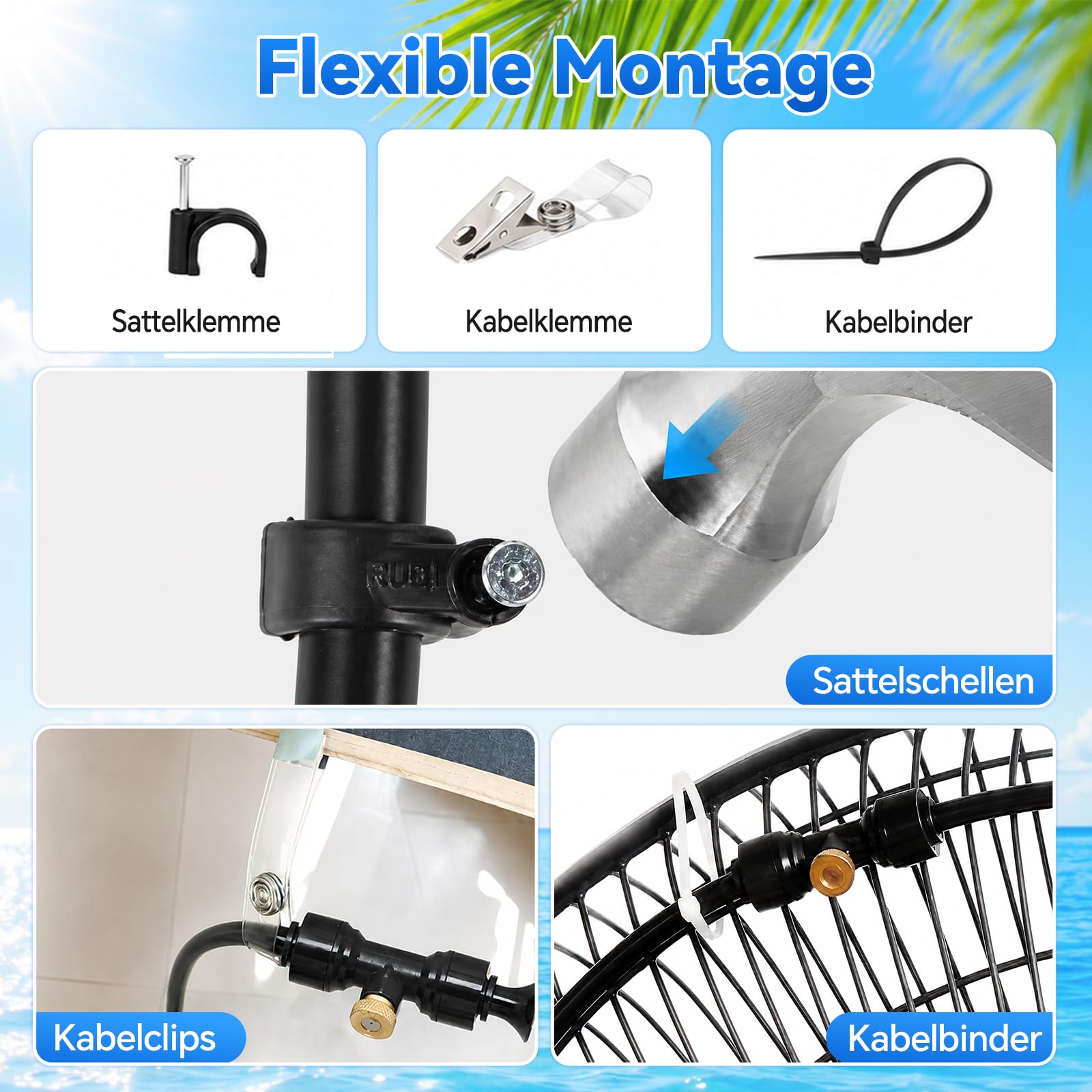 Pulverizador de refrigeración para terraza, manguera de 18 m, sistema de enfriamiento de niebla de agua con adaptador de latón de 3/4 pulgadas y filtro para pulverización de neblina, niebla de
