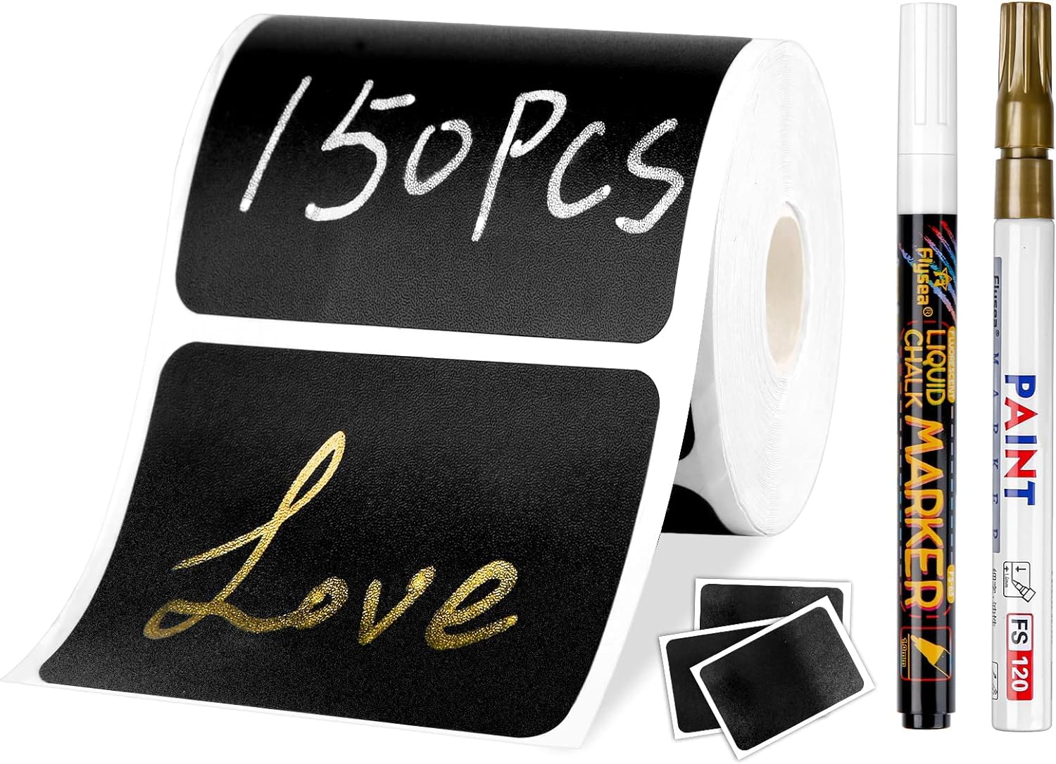 Joyoldelf Etiketten Selbstklebend,150 Pcs Tafel Aufkleber,Aufkleber zum beschriften,Tafeletiketten mit 2 Kreidemarker,Küchen Klebeetiketten Partner für Gewürzgläser, Marmelade, Flaschen, 6x4cm