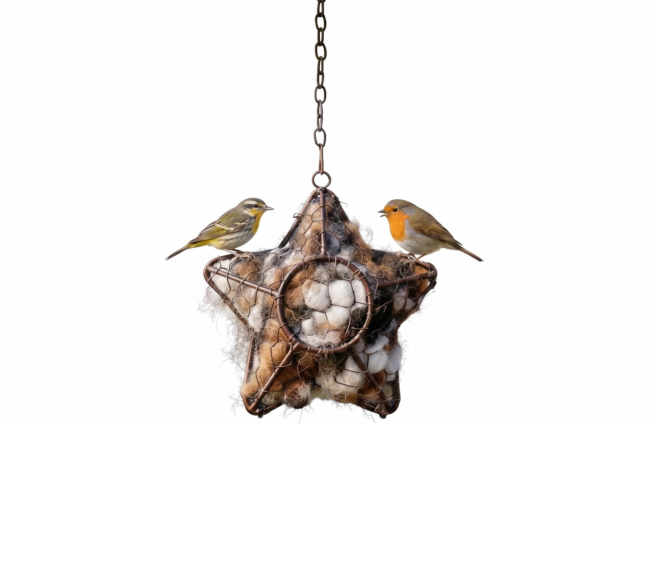 Handmade Alpaca Fur for Bird Nesting Star - EIODEAR Natural Nesting Material Holder for Wild Birds- Star-Shaped Garden Art &amp; Bird Watcher Gift- Refillable Metal Star Cage for Hummingbirds &amp; Songbirds