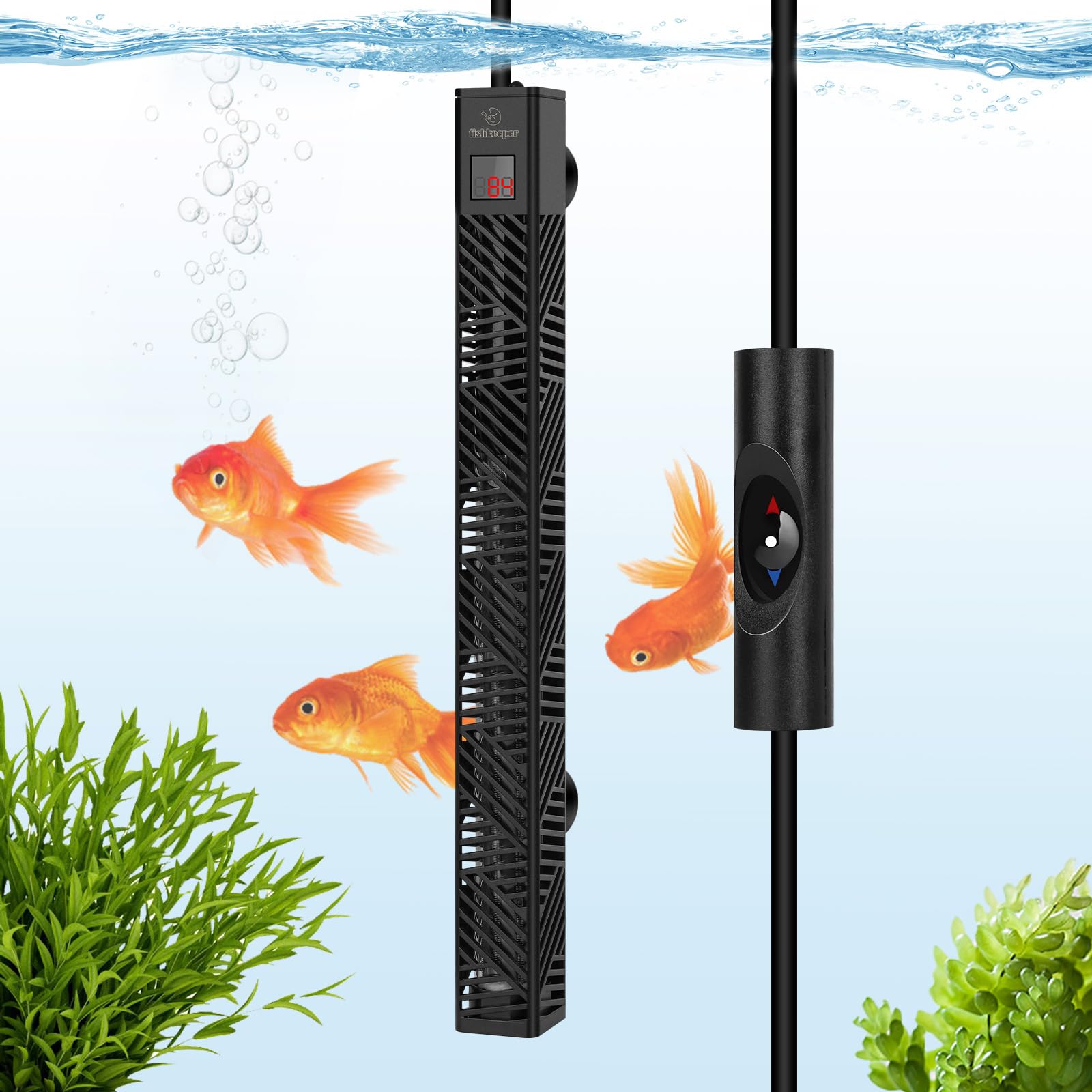 fishkeeper Chauffage d'aquarium submersible réglable de 25 W/50 W/100 W/200 W/300 W pour aquarium d'eau salée et d'eau douce avec affichage numérique LED et protection contre la surchauffe