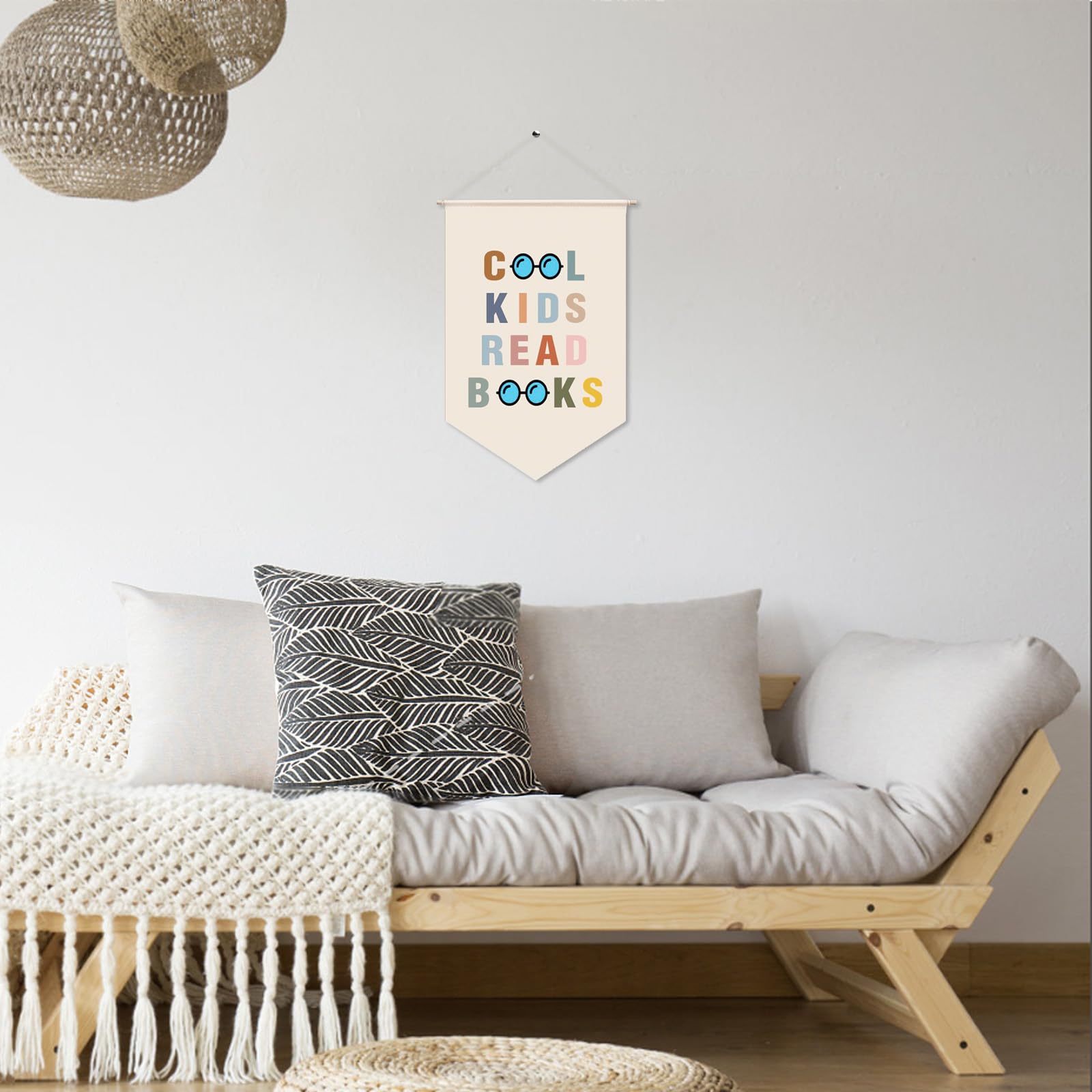 Rincón de lectura para niños decoración bohemia para el aula, diseño simple natural y fresco decoración de la biblioteca, decoración de la pared para niños adecuado para decorar el aula biblioteca