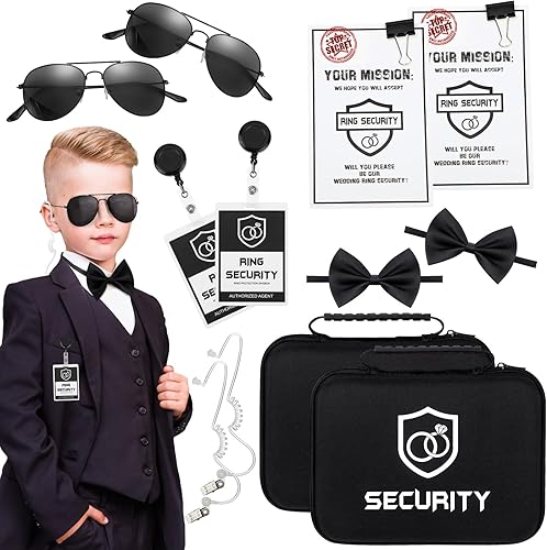 Juego de 14 anillos de seguridad para boda que incluye caja de soporte de anillo, soporte para tarjetas de identificación, portador de anillos,