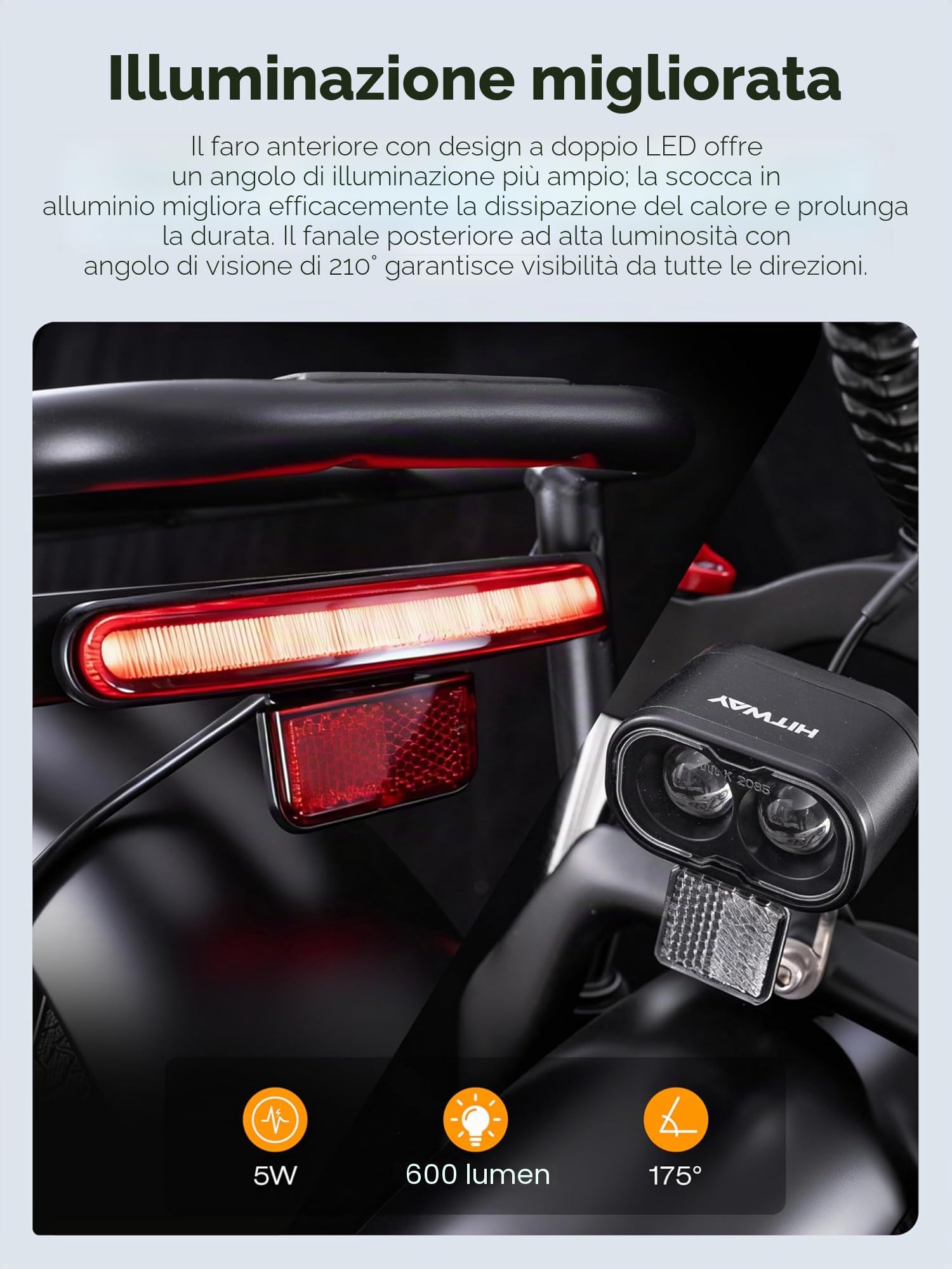 HITWAY BK6SPRO Bicicletta elettrica pieghevole All-Terrain con pneumatici Fat da 20 pollici, 48 V, 18 Ah, batteria da 250 W, motore da 250 km/h, cambio a 7 marce e circuito elettrico a 3 livelli, 60