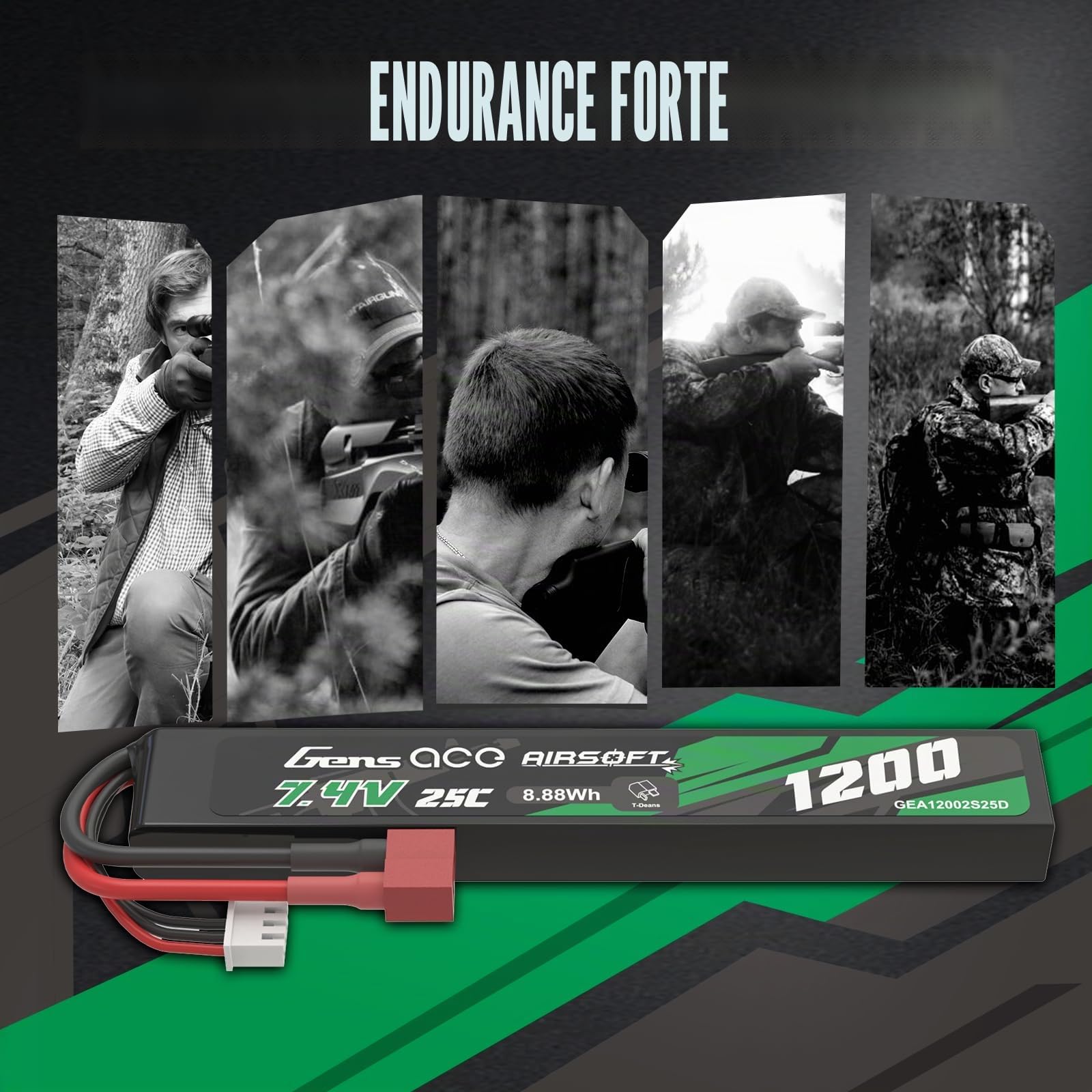 Gens Ace 2S 7,4V 1200mAh 25C Batterie LiPo avec Connecteur T-Plug (Deans), Batterie Rechargeable pour Modélisme et Loisirs, Format Stick Ultra-Mince