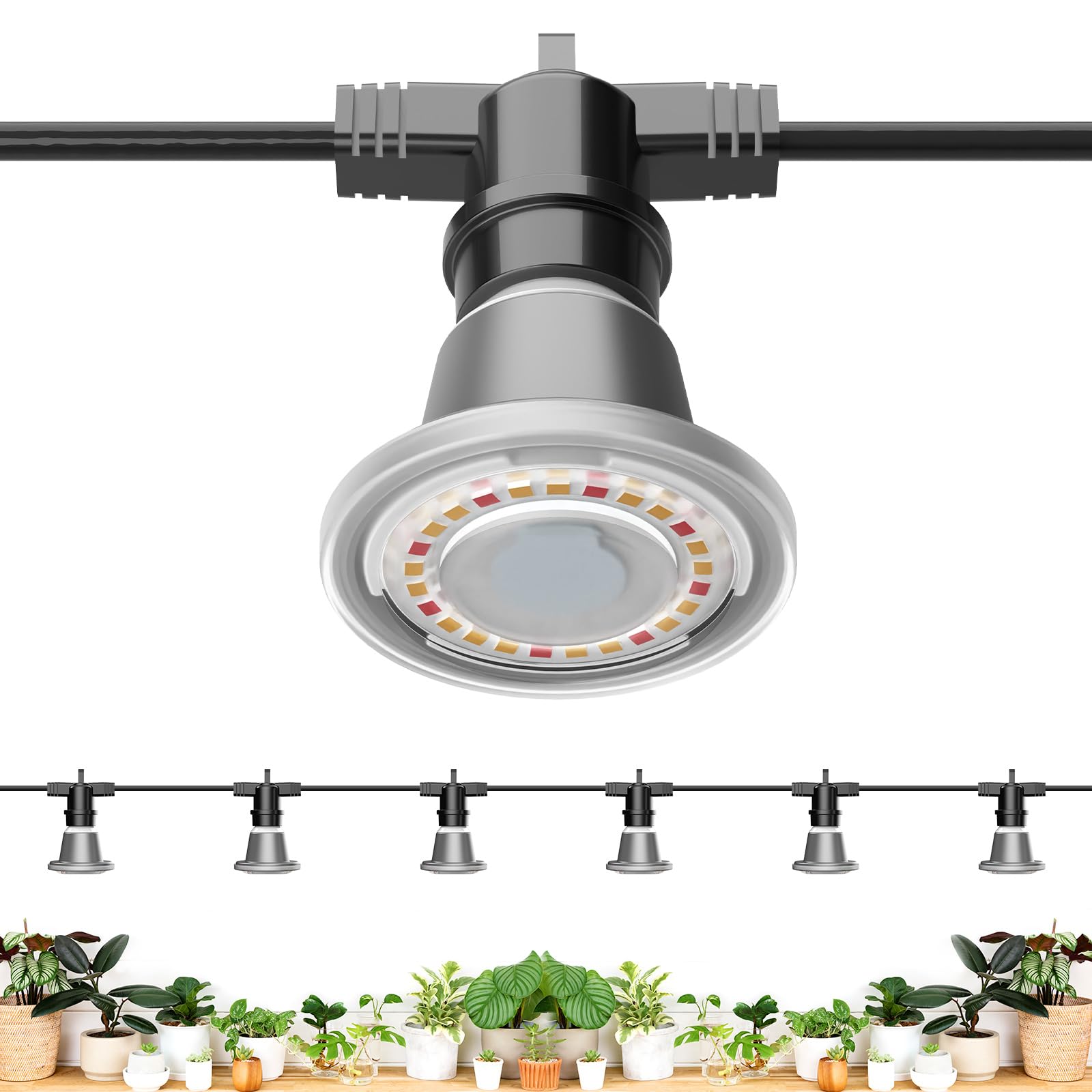 SANSI Lámpara de Planta con 6 Bombillas de Crecimiento LED E27 12W, Luz de Cultivo Espectro Completo IP54 Impermeable para Germinación y Floración Plantas Interiors Exteriores - 6,7 Metros | Con 6 bombillas E27 de 12 W para plantas de interior, invernader
