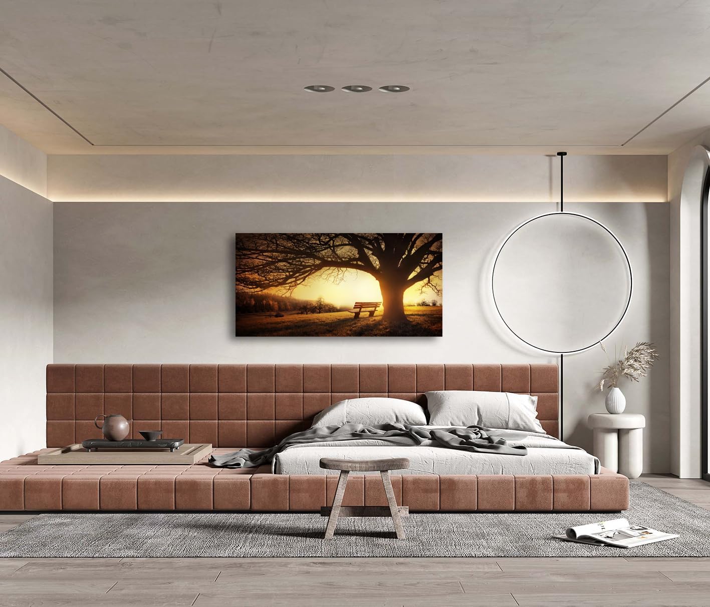 Muolunna Wall Art Decor Canvas Print Picture Big Trees in Sunset 1 Panel Golden Sunset Forest Natural Landscape Painting Artwork for Living Room Bedroom Office Home Wall Decor Framed Ready to Hang - Image 2