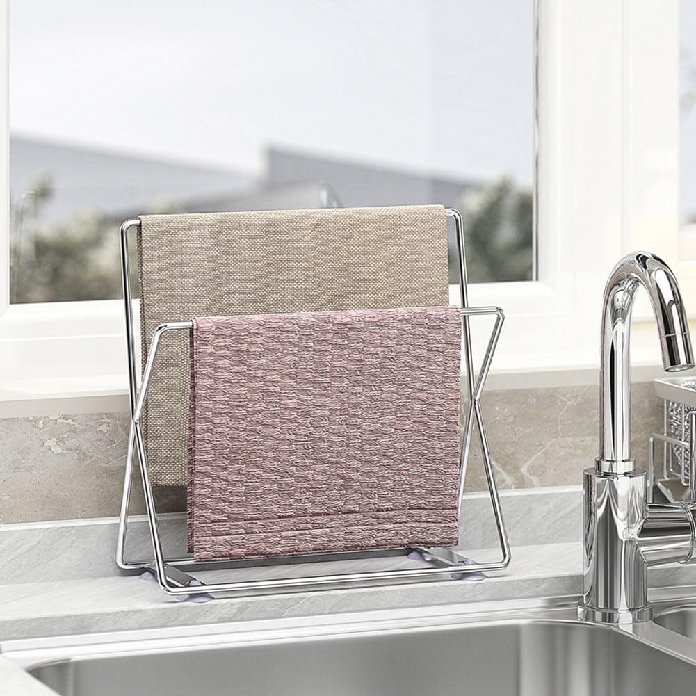 SUS304 - Carril de acero inoxidable para cocina, soporte para toallas de cocina, soporte para paños de cocina suecos, colgador de trapo, soporte para toallas de platos para todo tipo de fregaderos y 5