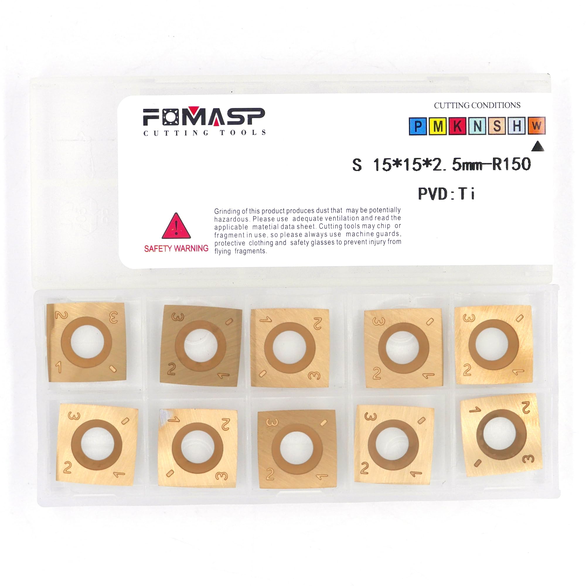 FomaSP Ti-coated 15mm Square with 6" Radius Carbide Cutter Inserts (15mmX15mm X2.5mm-R150) for Woodturning Roughing Tool,10pcs