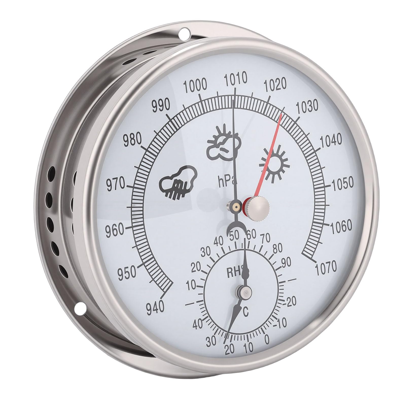 Fockety 3-in-1-Analog-Wetterstation, Wandhängendes Traditionelles Hygrometer-Thermometer-Barometer, Tragbare Wettervorhersagestation aus Edelstahl für Zuhause, Büro, Garten, Garage
