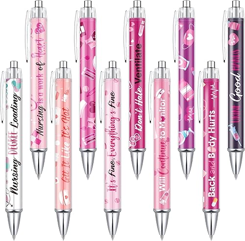 10 bolígrafos de enfermera, bonitos bolígrafos retráctiles de enfermera, bolígrafos de enfermería de tinta divertida para asistentes médicos,